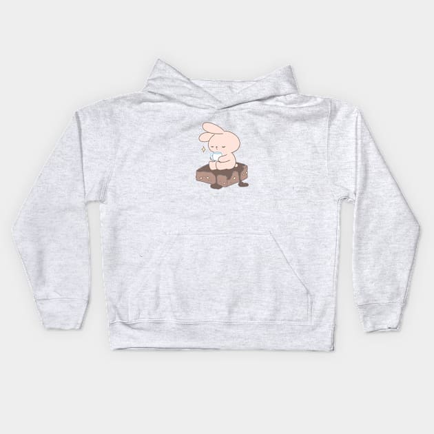 Sweet Serenity: Cute Bunny sit on Bunichoco Brownies Kids Hoodie by LoppiTokki